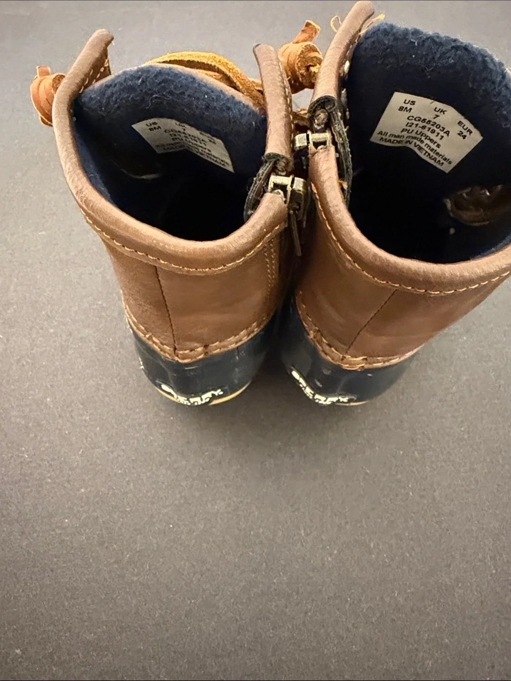 Sperry Kids Brown Leather and Navy Waterproof Duck Boots